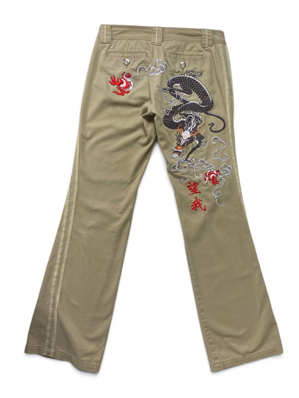Miss Me Dragon Embroidered Khaki Pants Women's Bootcut Y2K Small